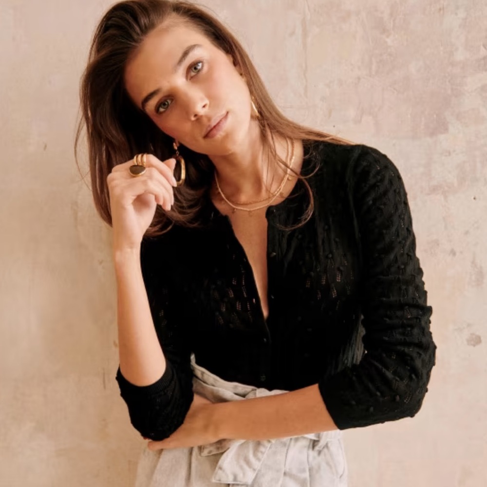 Sezane Black Cotton Light Sweater